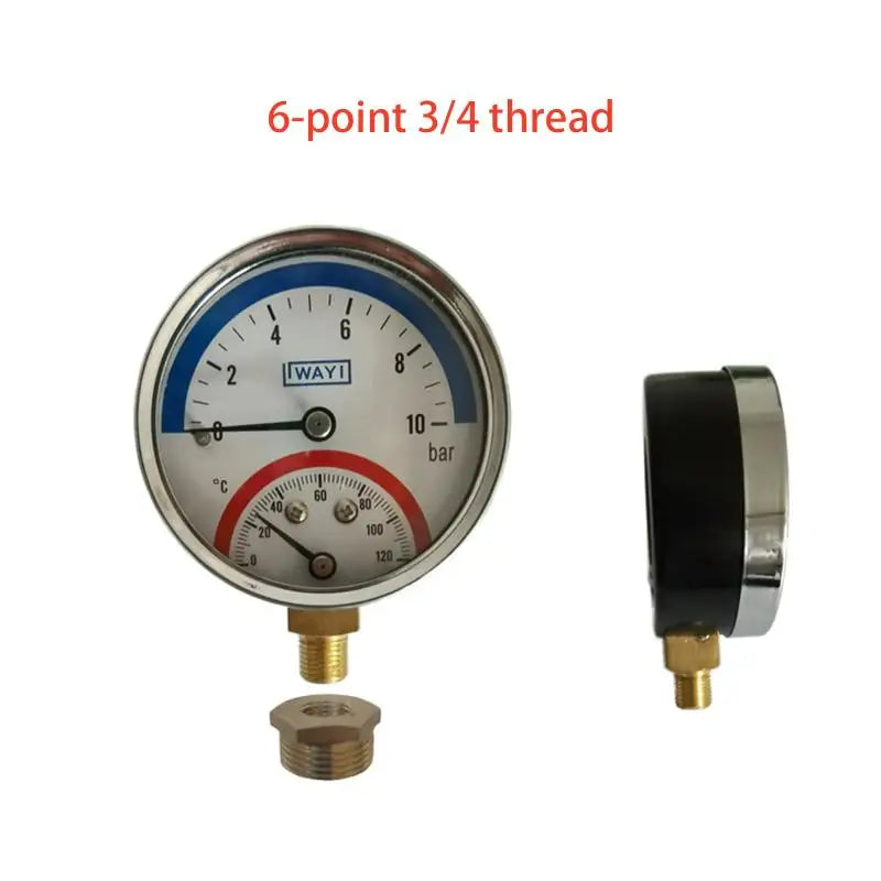 2-In-1 Pressure Gauge And 10 Bar Temperature And Pressure Gauge Temperature 0-120°C Temperature And Pressure Meter Qme A5