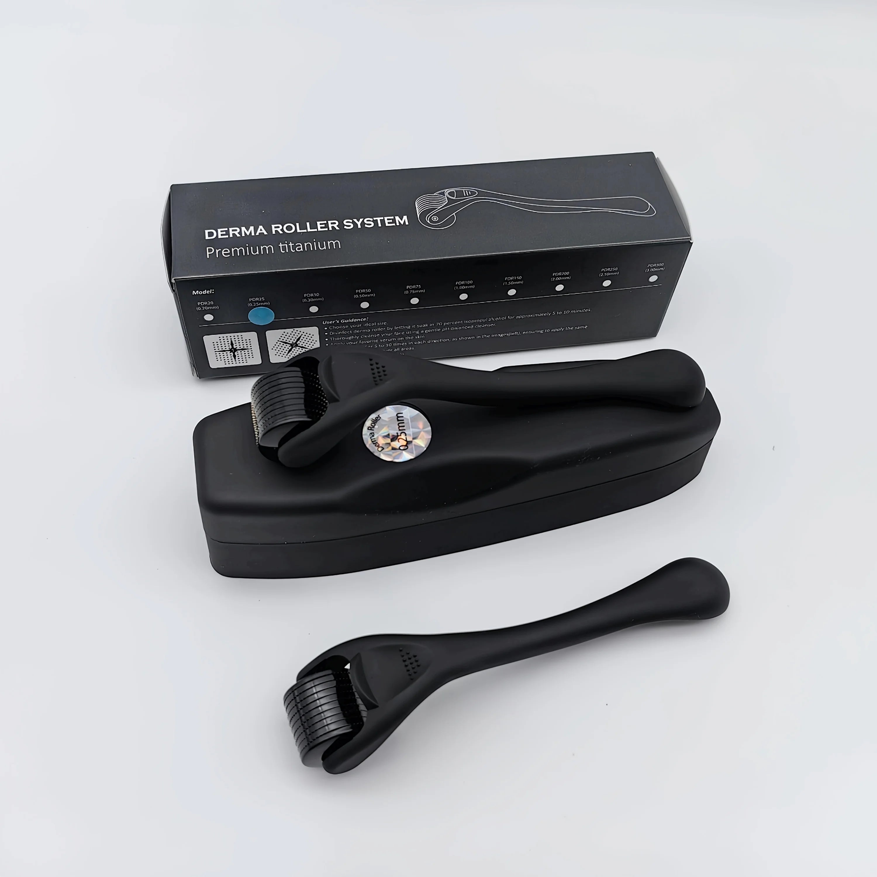 Titanium 540 Microneedle Derma Roller Face Hair Beard Matte Black Qme