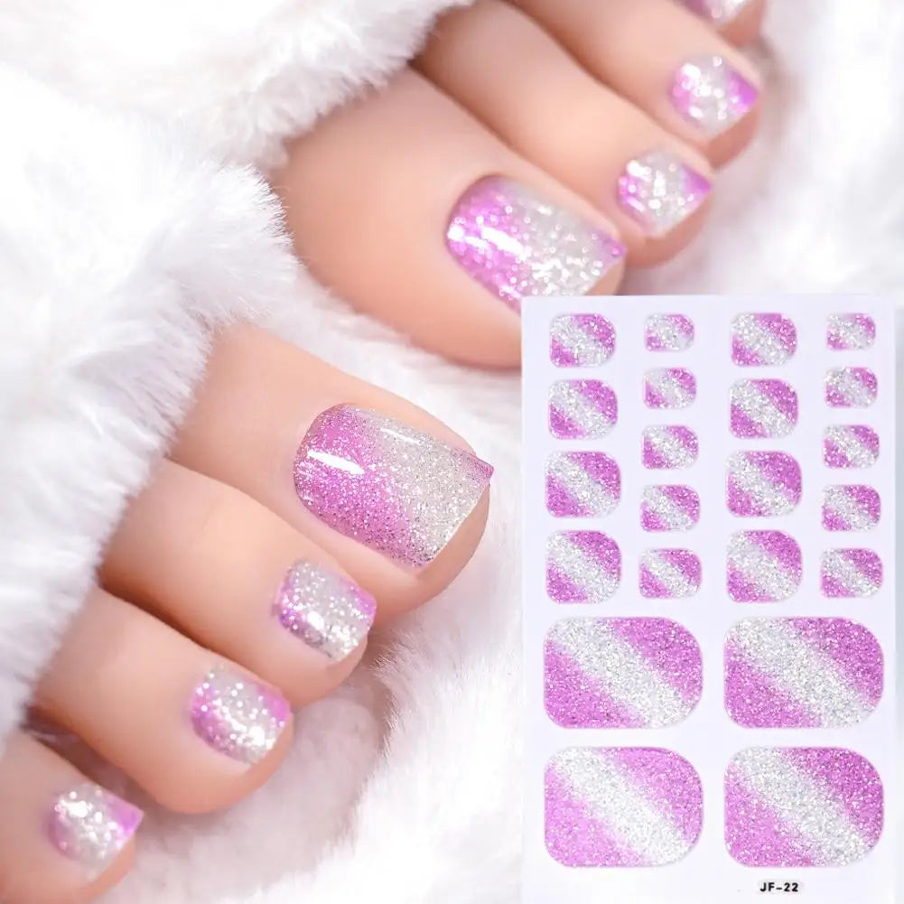 Gradient Glitter Toe Nail Stickers Full Wraps Toenail Polish Strips Qme NL-JF-22