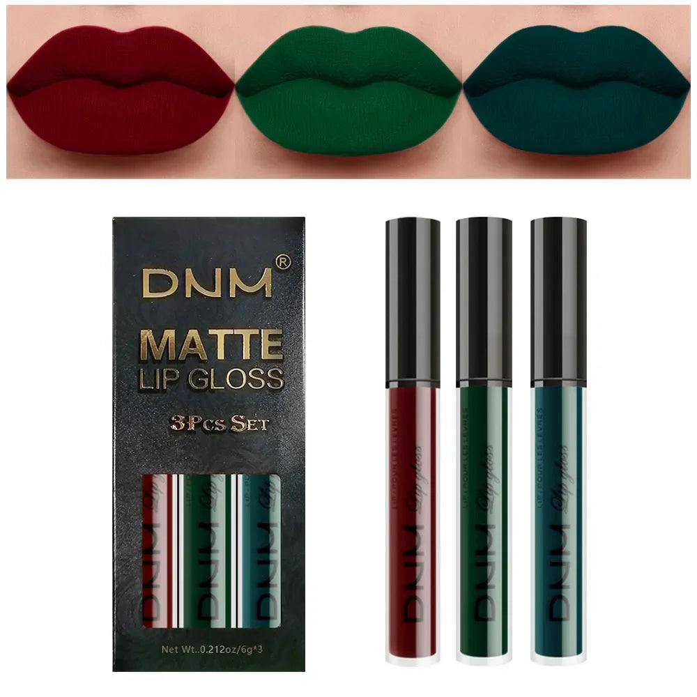 3pcs/set Liquid Lipsticks Waterproof Long Lasting Cosmetic Red Blue Purple Matte Lip Gloss Nude Lip Tint Stain Makeup Qme 08