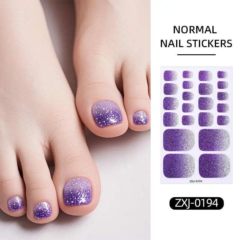 Toe Nail Stickers Full Wraps Gradient Glitter Toenail Polish Strips Qme K