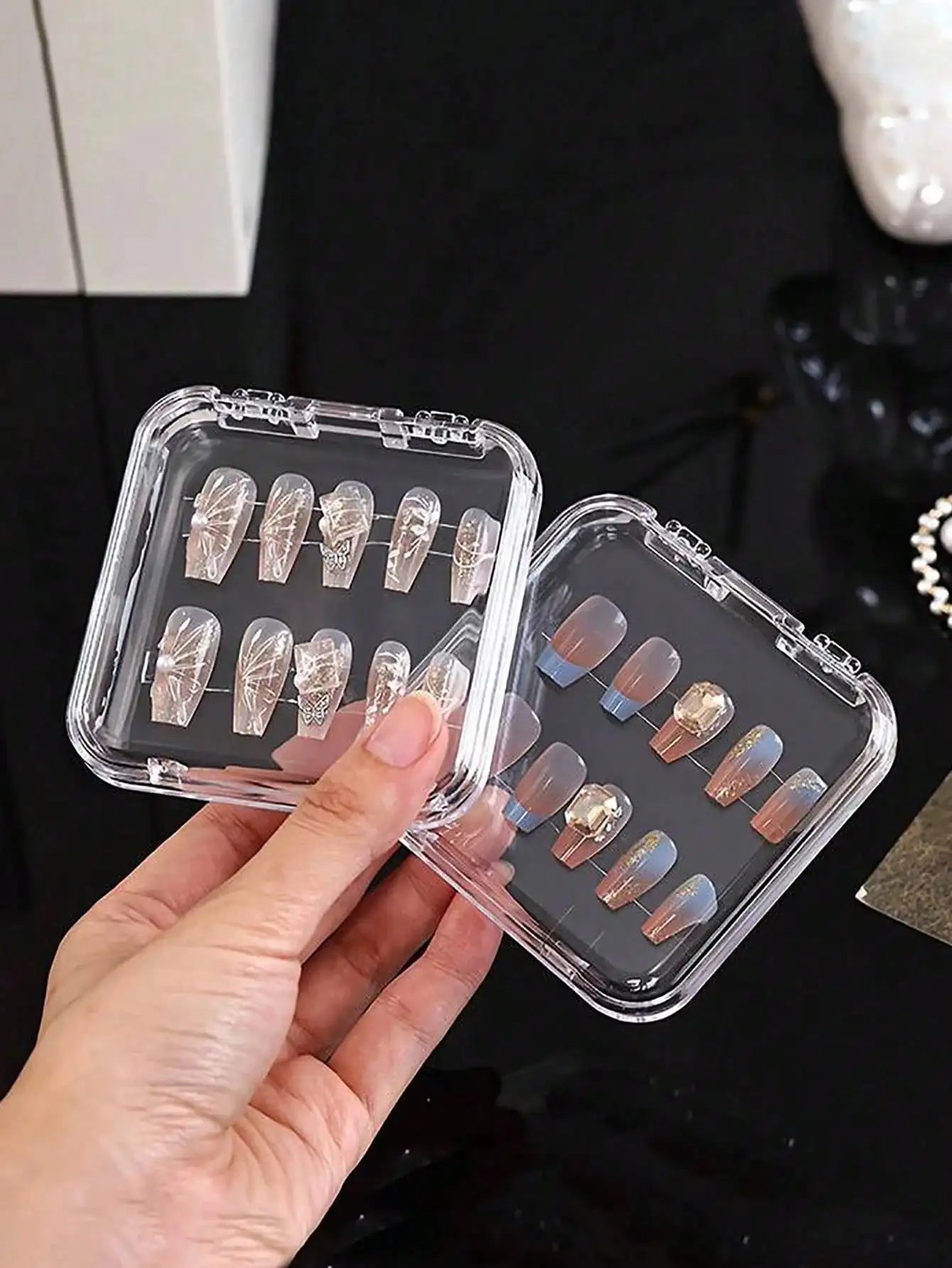 1 5 10 Transparent Nail Art Storage Box Fake Nails Organizer Press-on Qme