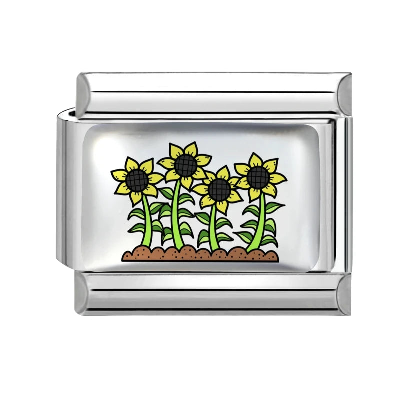 Design Colorful Earth Sun Sunflowers Stainless Steel Link fit 9mm Italian Flowers Series Jewelry Making DIY Charm Bracelet Gifts Qme Style 16