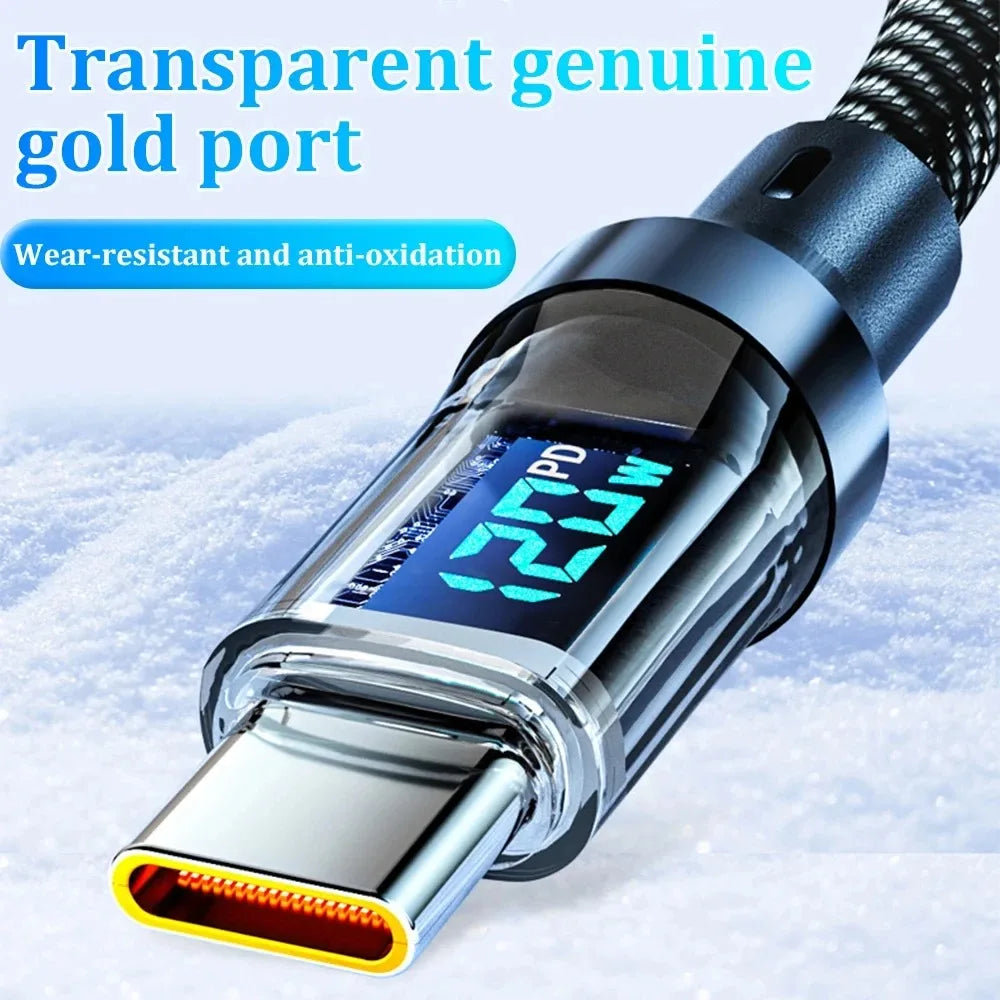 120W USB A to Type C Quike Data Cable Cord Type-C To Type-C Fast Charging Data Cord With Led Digital Display For Samsung Huawei Qme