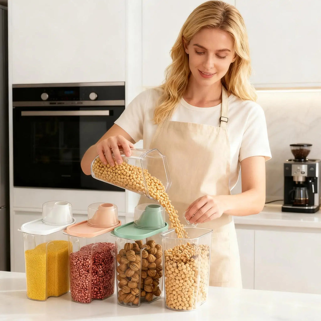 Canisters Sets Kitchen 4 Clear Airtight Supplies Rice Storage Qme