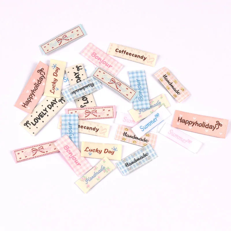50pcs 12-50mm Assorted Cute Fabric Labels, Handmade Cotton Clothing Tags for DIY Sewing Crafts Clothes Bags cp3839 Qme