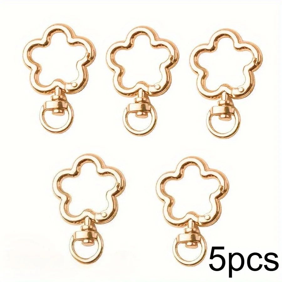 Flower Keychain Clasp Swivel Snap Key Chain Bulk Gold Silver Metal Cute Blossom Spring Snap Lobster Claw Hook For Keyring Craft Qme Golden 5pcs