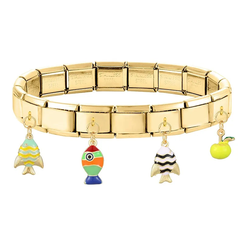 2025 Women Gift Fish Dolphin Fruits Mushroom Italian Charms Links Beads Fit 9mm Stainless Steel Modular Modular Bracelet Jewelry Qme