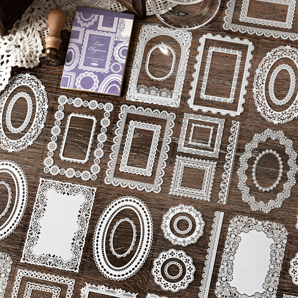 30 Pcs/book antique style hollow lace stickers DIY diary magazine manual decoration collage album scrapbook aesthetic stationery Qme