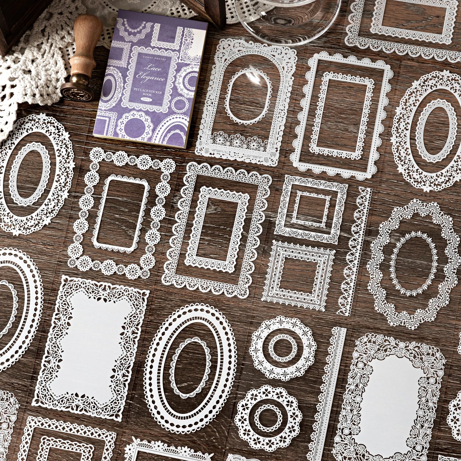 30 Pcs/book antique style hollow lace stickers DIY diary magazine manual decoration collage album scrapbook aesthetic stationery Qme