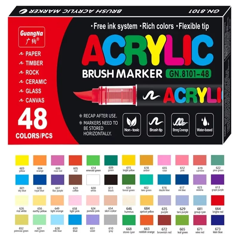 72-120 Colors Acrylic Paint Pens Markers Brush Tip Paint Markers For Rock Painting Wood Canvas Stone,Christmas Gift DIY Crafts Qme 48 pcs