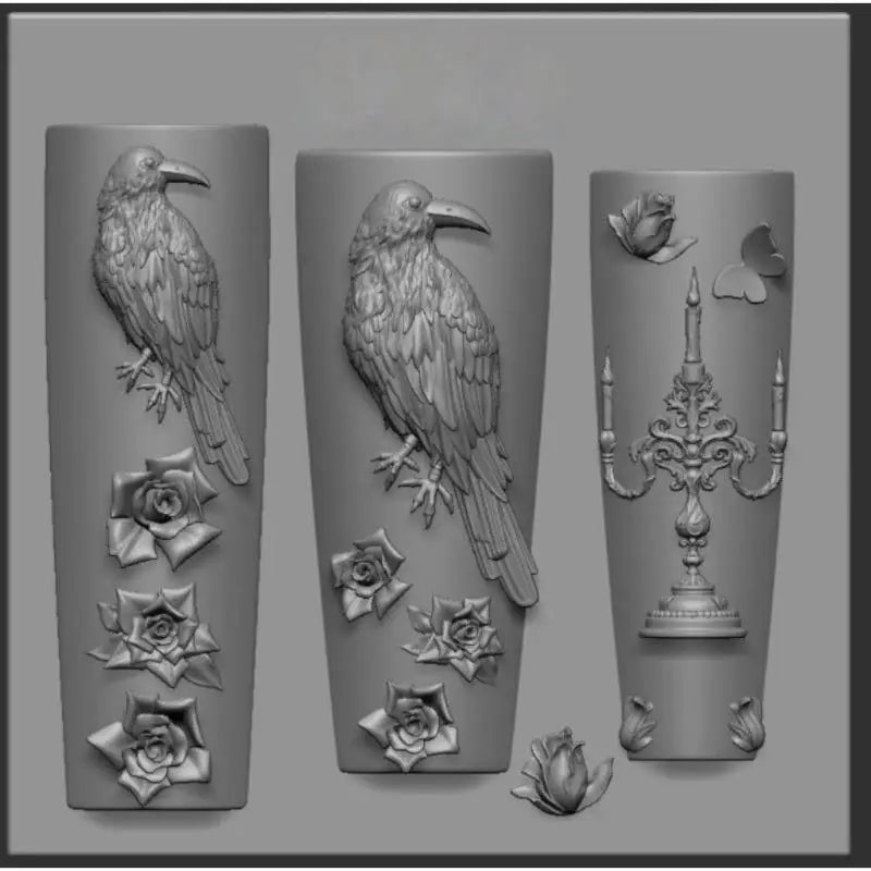 Retro Crow Rose Candlestick Silicone Nail Mold Flower 3D Art Qme