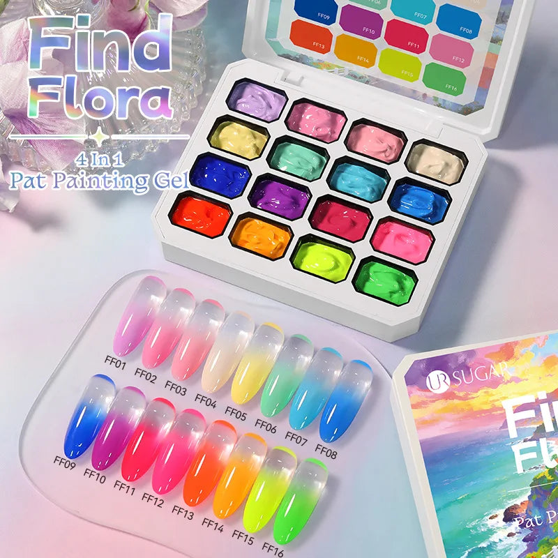 4 in 1 16 Color Nail Art Painting Gel Polish High Pigment Patting Gel for Gradient Ombre Blush Soak Off 3D Creative DIY Manicure Qme 16 Grids A