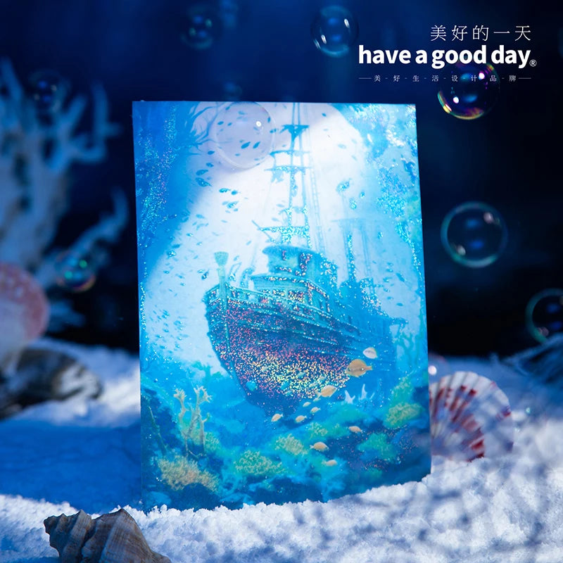 5pcs/pack PET Blue Ocean landscape Stickers Aesthetics Stationery DIY Scrapbooking Materials Collage Junk Journal Decor Stickers Qme
