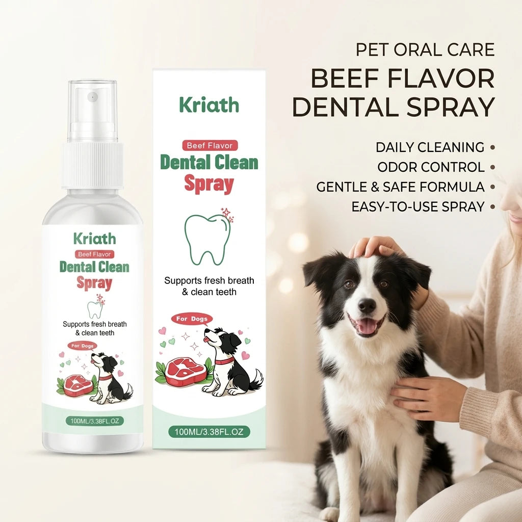 Pets Dental Cleaning Spray Remove Tartar Plaque Soothe Gums Eliminate Bad Breath Reduce Bacteria No-Brush Dog Oral Care Solution Qme
