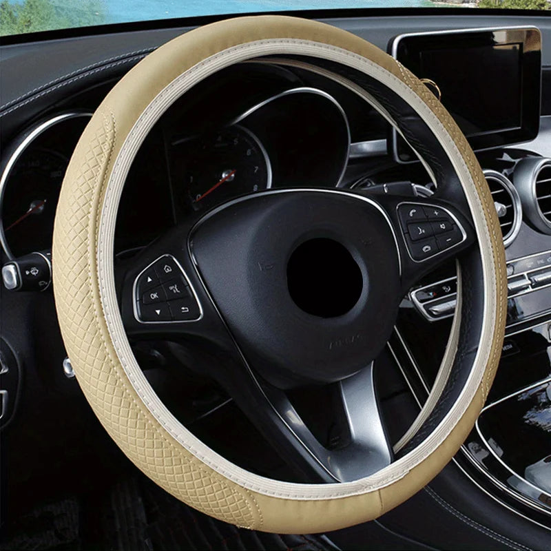 Steering Wheel Cover Braid On The Steering Wheel Cover Cubre Volante Auto Car Wheel Cover Car Accessories Qme Beige