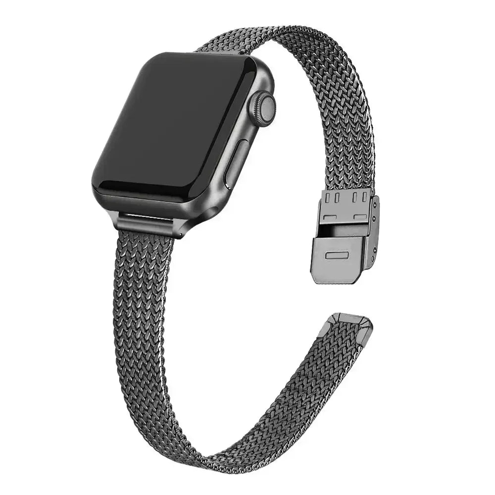Milanese Strap For Apple watch band 44mm 40mm 45mm 41mm stainless steel Metal bracelet for iWatch Apple watch 3 4 5 SE 6 7 Qme Black 38mm 40mm 41mm