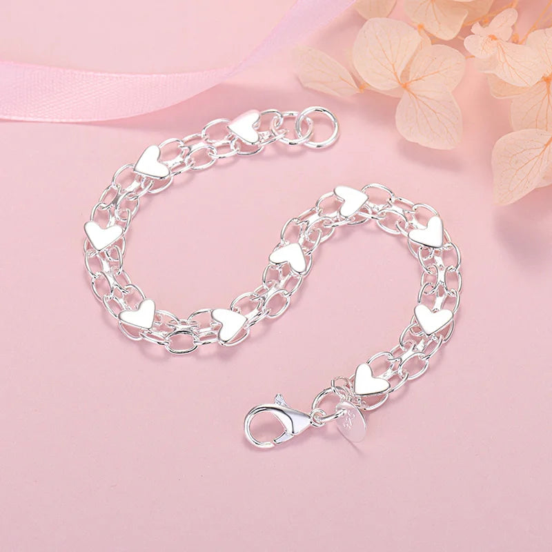 Original Design 925 Sterling Silver /18K gold color Heart Bracelet for Women lover Jewelry Wedding Party Valentine's Day Gifts Qme