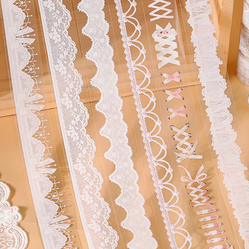 3 Rolls Imitation French Palace Lace Border Washi Tape, Elegant White Lace Stickers for Junk Journal Decoration Qme