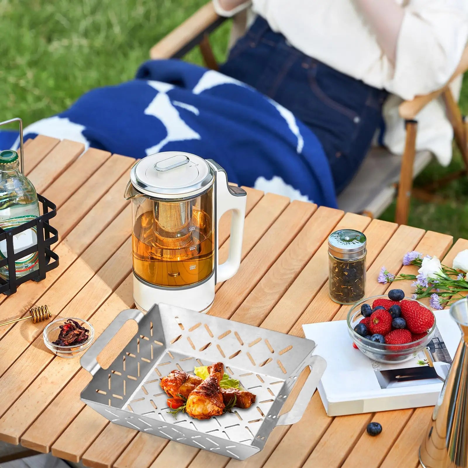 Bbq Grill Basket Perforated Bbq Grill Basket Cook Tool Stainless Steel Thicken Net For Outdoor Cooking Meat Vegetables Shrimp Qme