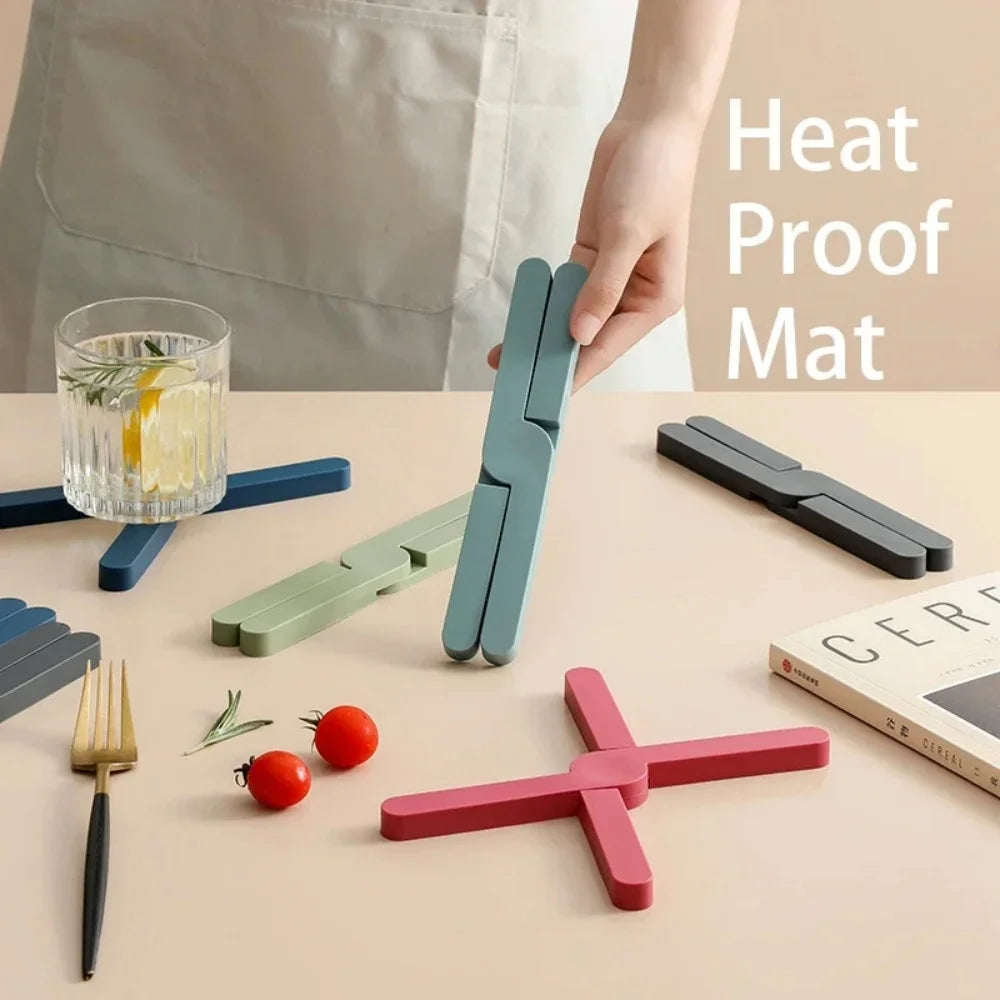 1pc X-Shaped Heat-Resistant Foldable Silicone Trivets Folding Trivet for Hot Pots and Pans Non-Slip Space-Saving Easy to Clean Qme