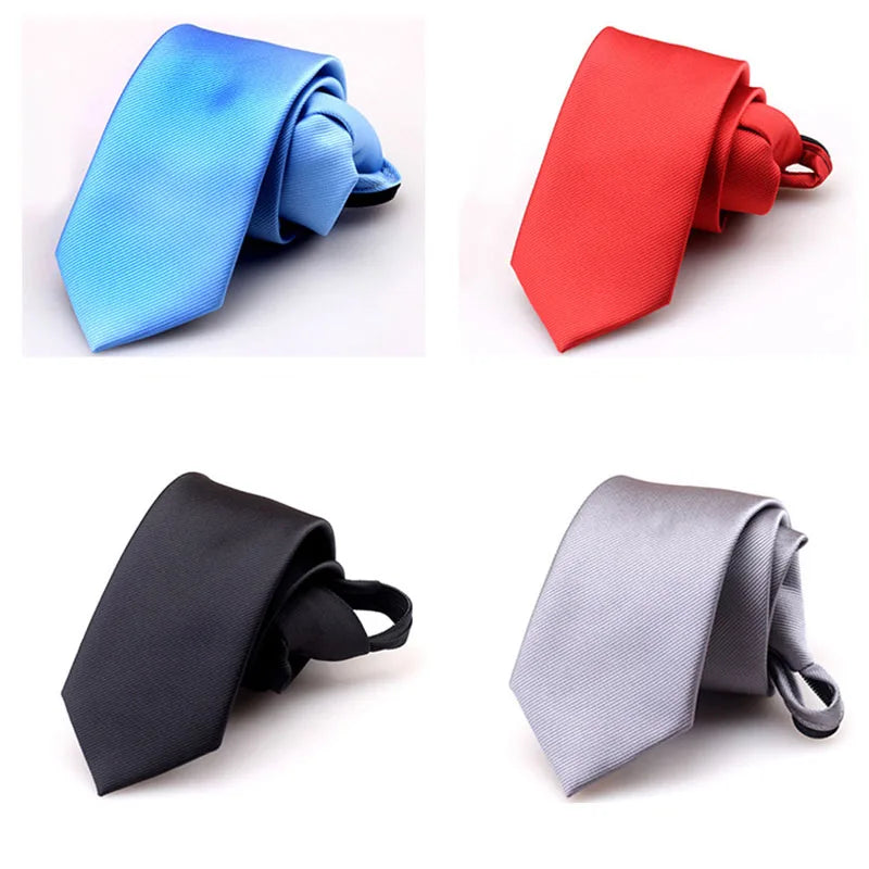 Men Tie Solid Regalia Business Stripe Clips Knot Zipper Automatic Qme
