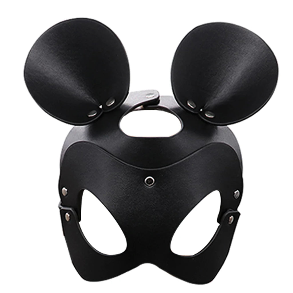 Bunny Mask Cosplay Punk Spiked Leather Cat Mouse Headgear Masquerade Dance Party Pvc Half Face Helmet Halloween Accessory Prop Qme Cat CN