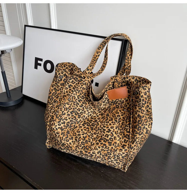 Large Capacity Leopard Print Fashion Shoulder Bag Women Simple Qme Khaki