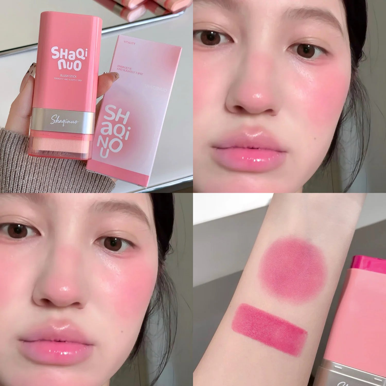 SHAQINUO Large-capacity High Color Rotating Blush Cream Stick 13g Moisturing Natural Long-lasting Waterproof Non-Removing Blush Qme S9127-1