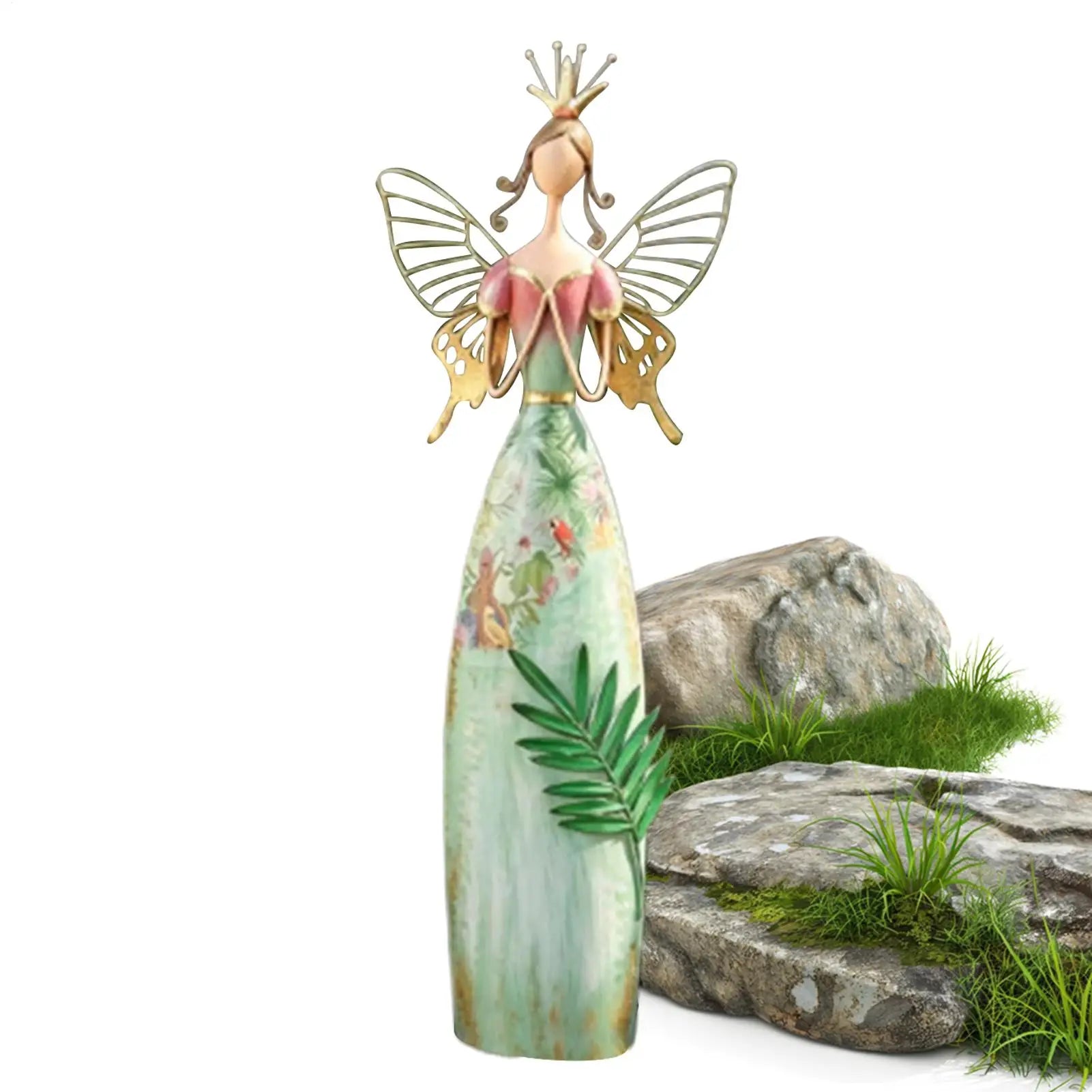 Fairy Figurines Weatherproof Metal Sculpture Garden Angel Ornaments Qme