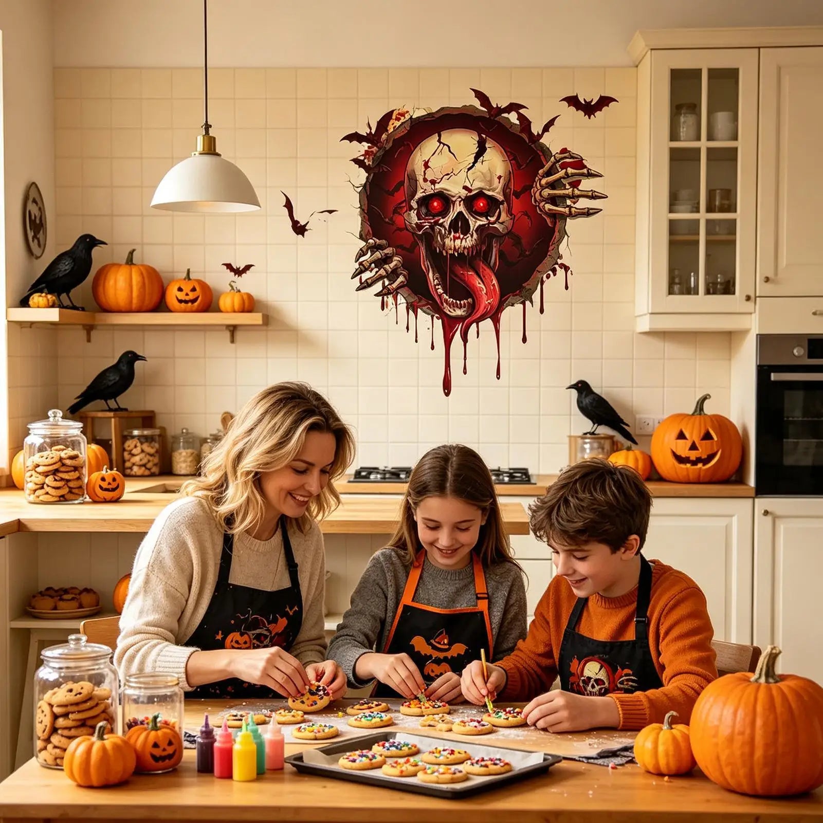 Halloween Wall Decals Waterproof Peel Stick Removable Bloody Skull Qme