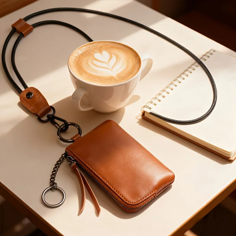 1pc Faux Leather Neck Wallet / Mini Coin Purse Keychain Card Holder / Soft Compact Travel Essential / Perfect Gift for Women Qme