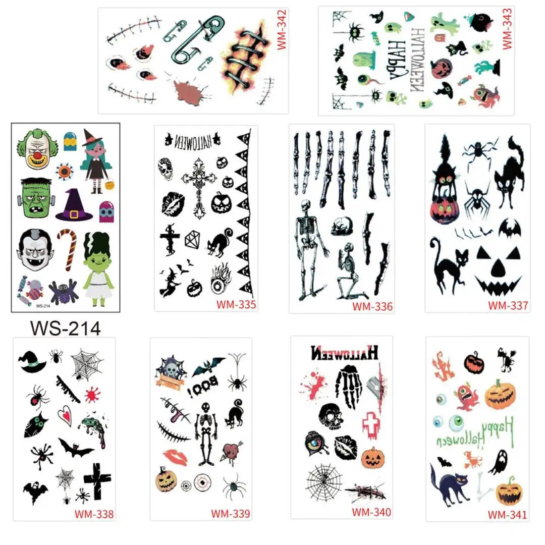 A 10 Sheets Halloween Pumpkins Tattoo Sticker Temporary Fake Tattoo Arm Hands Body Waterdichte Tatouages Pour Kids Toy Gift Qme 10pcs WS-214WS343