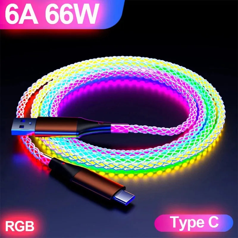 66W PD Gradient Light Quick Charge 3.0 Cord PD Fast Charging Data Cable Nylon Braided Cord For iPhone 16 Xiaomi Samsung 1M Wire Qme