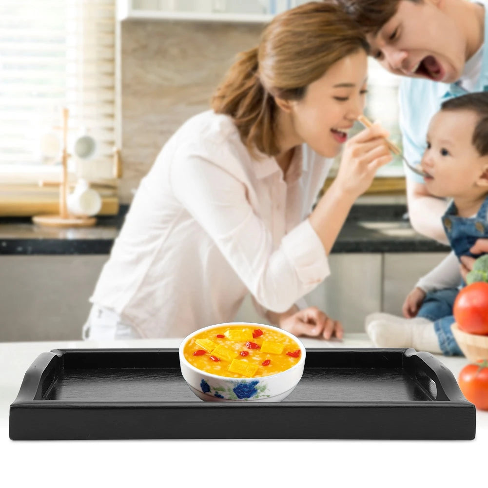 Wood Serving Tray Portable Rectangle Tea Coffee Snack Food Tray with Handles Binaural Wooden Serving Plate for Home Kitchen Qme