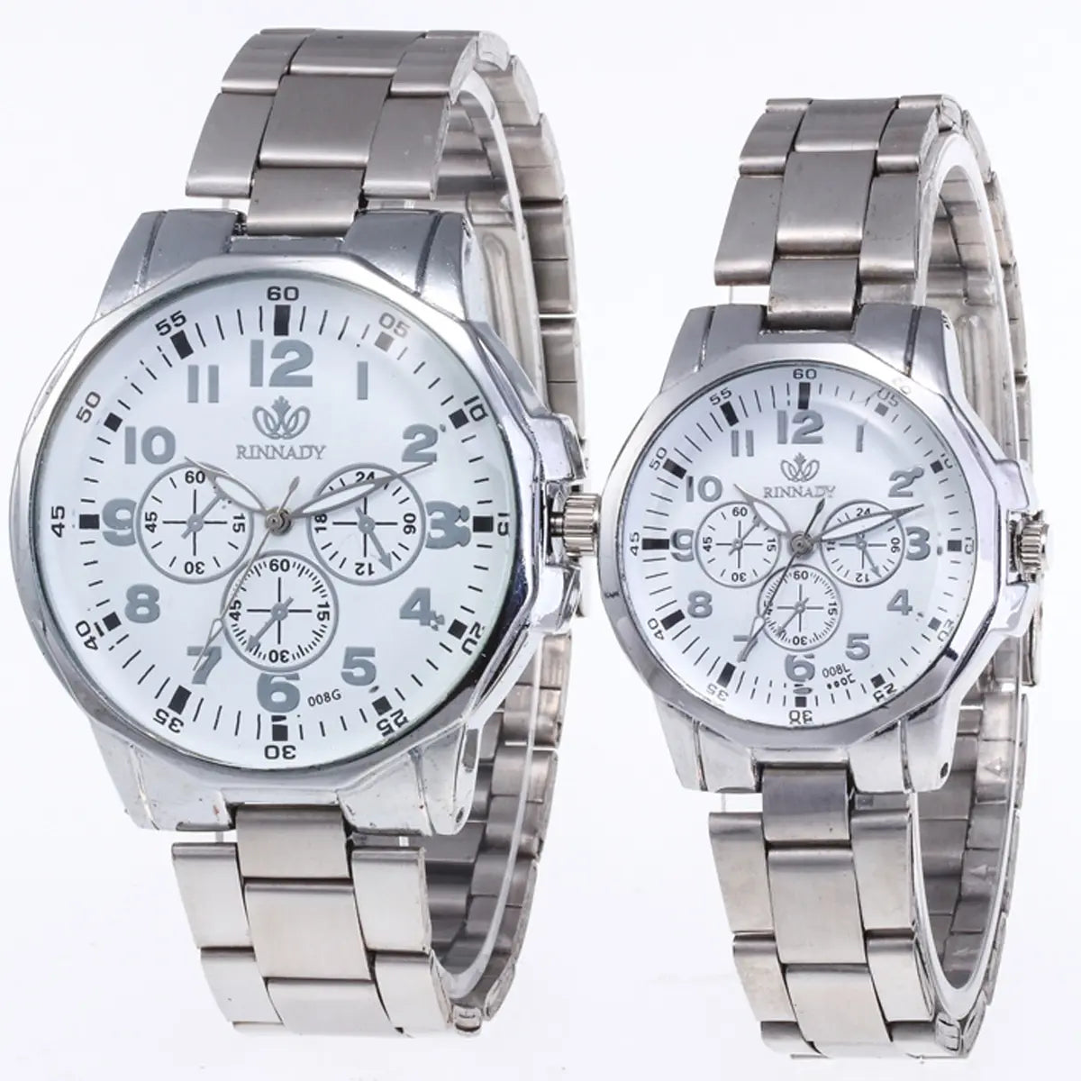 2pcs Classic Simple Quartz Watches Stainless Steel Watch Couple Watch Qme silver white