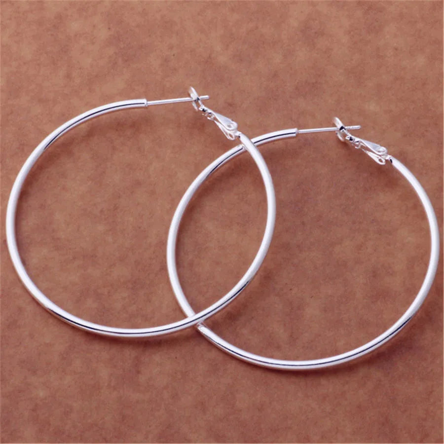 Hot charms Silver color Classic 5-8CM Big circle hoop Earrings for Women party wedding Jewelry fashion Christmas Gifts Qme