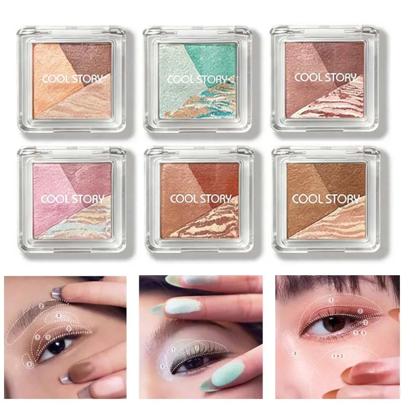 3 Color Eyeshadow Palette Pearlescent Matte Eye Shadow Diamond Flash Highlight Long-Lasting Base Deepen Brighten Eye Makeup Qme