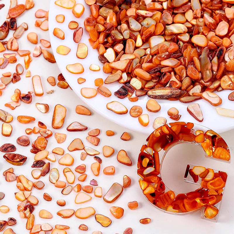 50g Crushed Shells Natural Pearl Light Nail Seashell Slices Particle Shell Charm for DIY Art Crafts Table Scatter Party Favor Qme Orange