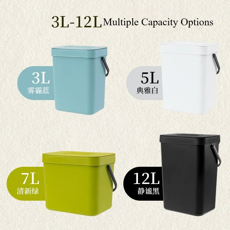 Large Capacity Under Cabinet Trash Can with Lid,Thickened Hanging Garbage Bin No Drilling,Space-Saving Simple Style for Kitchen Qme