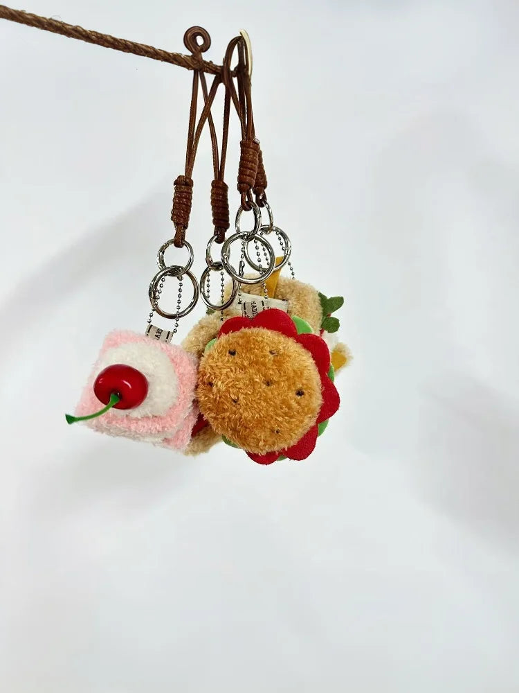 Fun and Creative Food Simulation Plush Keychain; Sandwich, Hamburger, Cake; Cute Stuffed Doll Bag Pendant Gift Qme