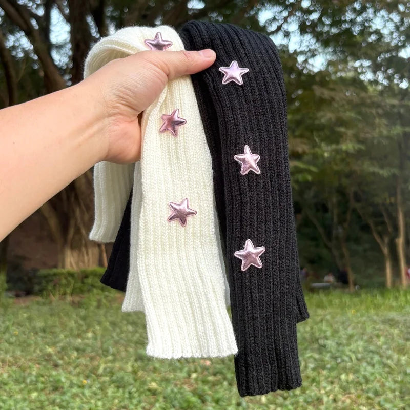Y2k Fingerless Gloves Fashion Women Warm Arm Sleeve Knitted Star Decoration Mitten Casual Long Wrist Mittens Punk Gothic Gloves Qme