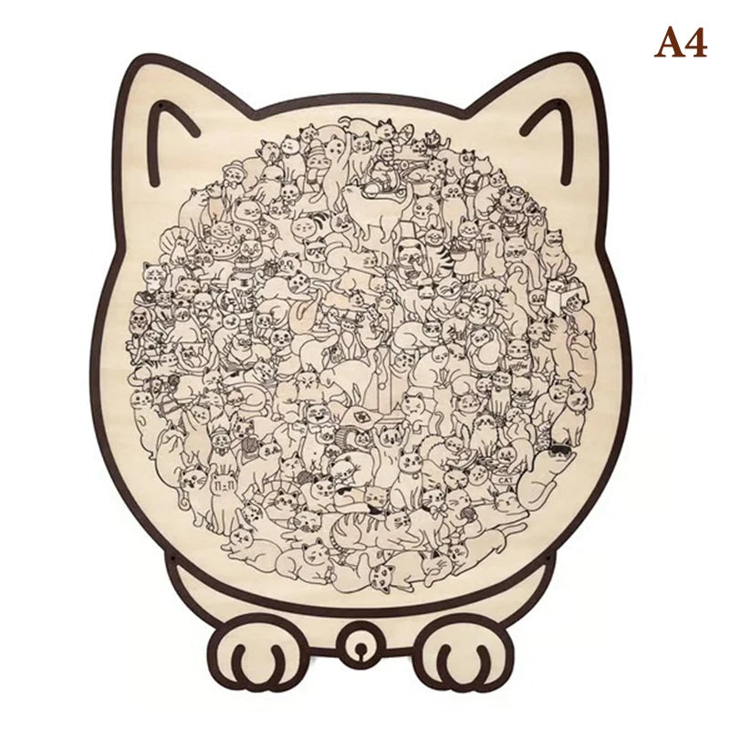 135-Piece Morandi Color Cat-Shaped Wooden Jigsaw Puzzle Irregular Cats Shaped Animal Pieces For Home Decor & Party Games Gifts. Qme A4
