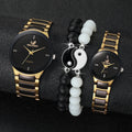 4PCS/Set Watches Fashion Rhinestone Women Quartz Watch Stainless Steel Band Men Wristwatches Bracelets Set Qme 4PCS Set