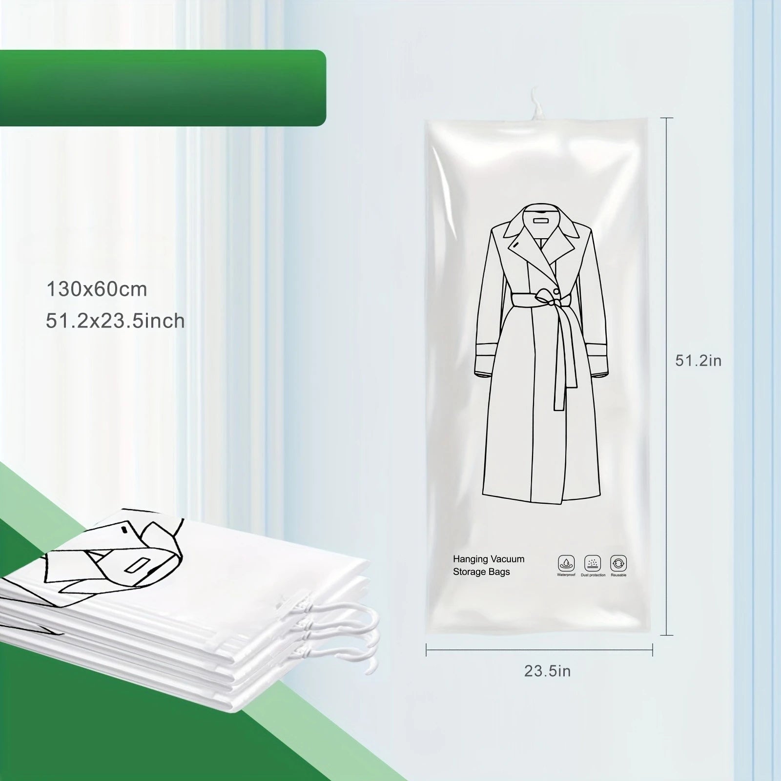 Hanging vacuum storage bag, space saving vacuum sealed bag, ultra thick and long storage bag Qme long