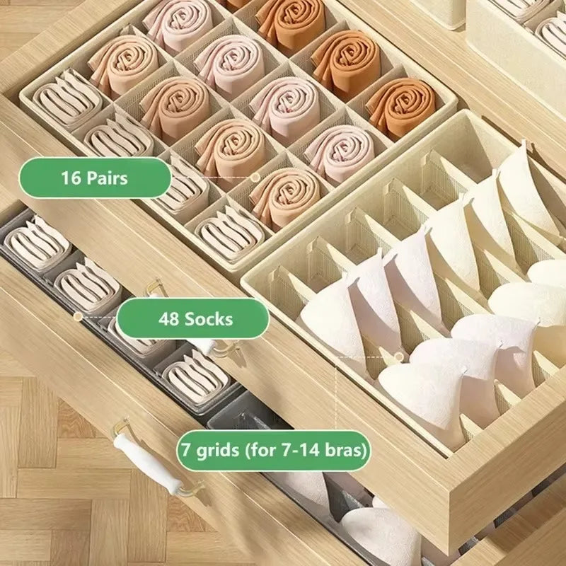 1-2Pcs Non-woven Fabric Underwear Storage Box Socks Clothes Storage Organizer Drawer Type Three-piece Set for Home Organization Qme