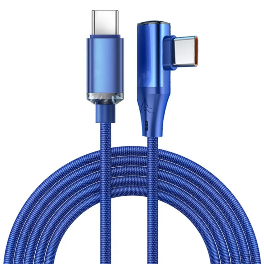 120W 90 Degree Elbow USB C Cable PD Fast Charging Phone Charger Wire Type C Quick Charge Cable For iPhone Samsung Xiaomi Huawei Qme Blue 1.5m