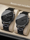 Men’s Black Chronograph & Simple Quartz Couple Wristwatch Pair Qme black