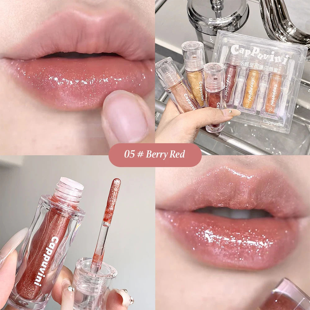 Moisturizing Glitter Lip Gloss-6 Colors Gloss Glossy Non-sticky Makeup Qme 05 berry Red