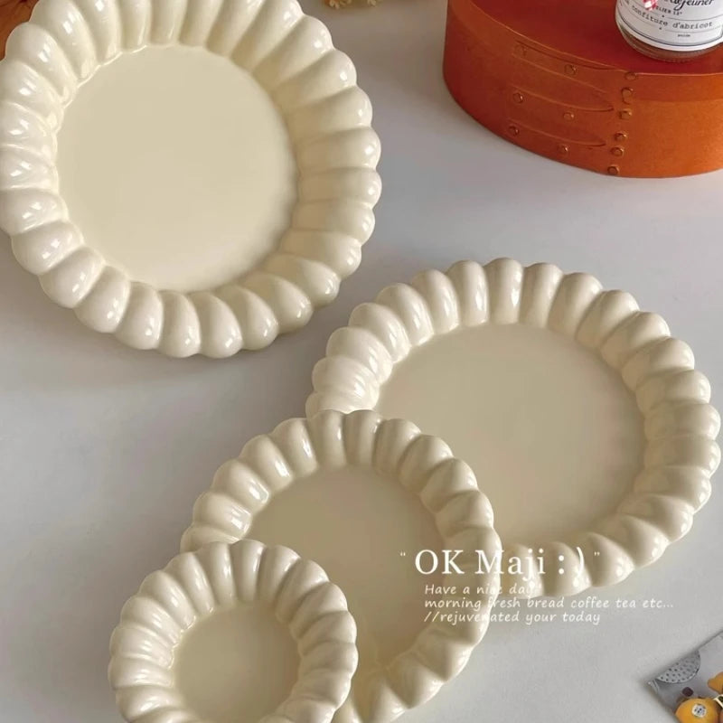 High-looking Ceramic Plate Household Western-style Dinner Round Flat Qme